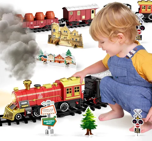 Miniatura 2 de Juego de tren de juguete para niños pequeños de 3 a 8 años, juego de tren eléctrico de juguete con luces y sonido para debajo del árbol de Navidad