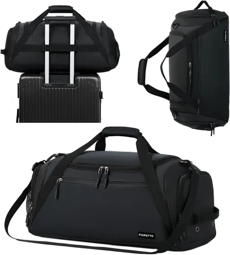 FIORETTO 43L Mens Sports Gym Bag with Wet Pocket & Shoe Compartment, Travel Duffle Bag Overnight Bag with Padded Shoulder Strap, Water-Resistant