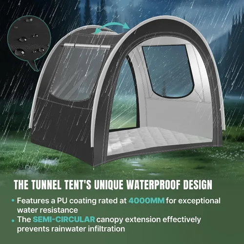 Miniatura 5 de Tienda de campaña para túnel y camping, 82 x 71 x 65 pulgadas, 2/3/4 personas, diseño de tres capas con malla / PVC / tela Oxford Glamping tienda