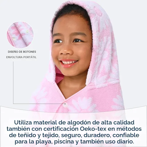 Miniatura 4 de Toallas de baño con capucha para niños (3-10 años), toallas de piscina gruesas de algodón turco suaves y absorbentes, con capucha para niños rosa
