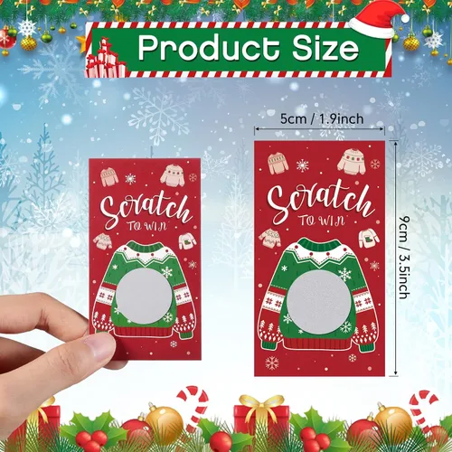 Miniatura 2 de Funrous 50 Piezas Tarjetas Navideñas de Raspar Juego de Raspar de Suéter Feo Tarjetas de Navidad Juegos Navideños de Vacaciones Decoraciones
