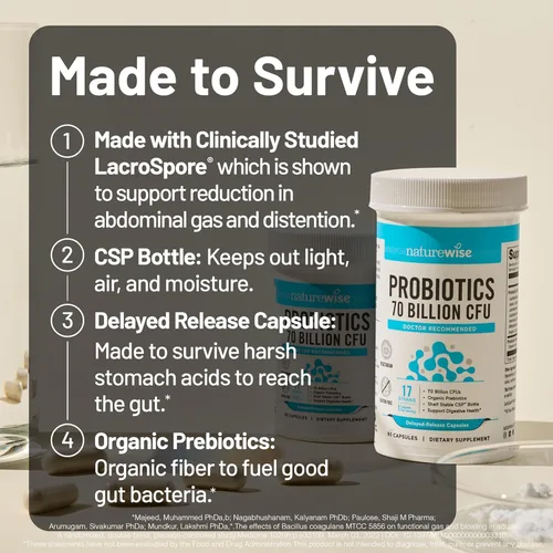 Miniatura 3 de NatureWise Probióticos 70 mil millones de UFC, 17 cepas + prebióticos orgánicos, apoyo para la salud inmunológica, digestiva e intestinal