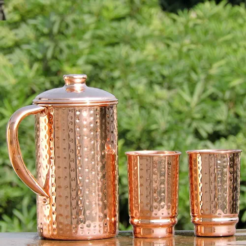 Miniatura 5 de Jarra de cobre de 50.72 onzas con 2 tazas de cobre Juego de jarra de agua de cobre puro y tazas a juego para el hogar y el bienestar, acabado