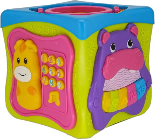 Miniatura 2 de Kiddieland Cubo de actividad de luz y sonido para niños pequeños – teclas de piano musical, clasificador de formas de animales, 6 lados de juego