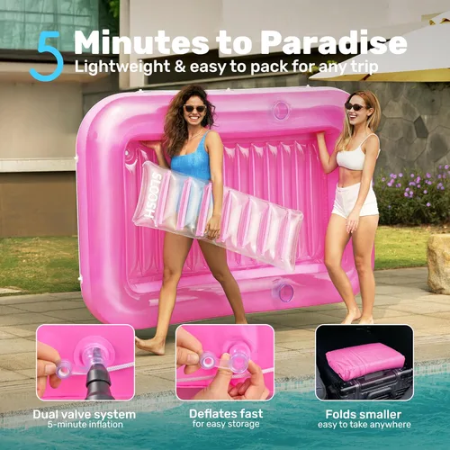 Miniatura 6 de SLOOSH Flotador inflable para adultos, con almohada, 216 x 145 cm, 4 en 1: balsa estilo tina bronceadora, camastro para tomar el sol, para fiestas