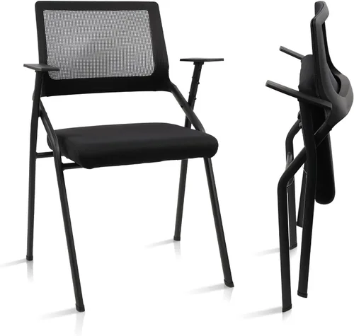 CLATINA Sillas de oficina apilables y plegables con soporte lumbar ergonómico y cojín de asiento grueso, silla de recepción de tela de malla