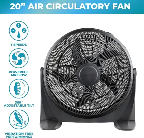 Miniatura 2 de EZ-CHILL Ventilador de piso de alta velocidad de 20 pulgadas con inclinación ajustable de 180 grados, 3 velocidades, ideal para el hogar, dormitorio