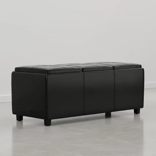 SIMPLIHOME Avalon - Otomana de almacenamiento, otomana rectangular tapizada de cuero vegano de 42 pulgadas de ancho en color negro carbón, mesa de