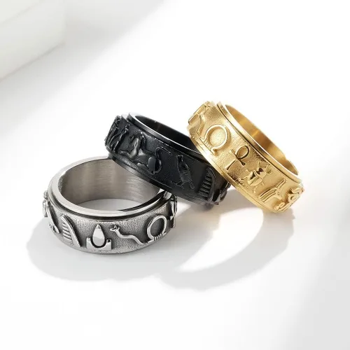 Miniatura 6 de nylry Anillos para ansiedad, anillo de acero inoxidable, anillo de ojo de Horus, anillos de Anubis negroplataoro, anillo giratorio para la ansiedad