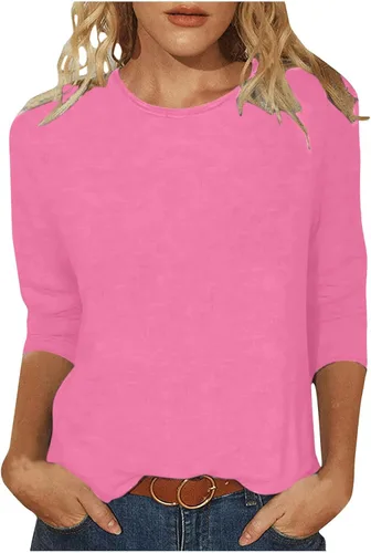 Miniatura 9 de Camisas de manga 3/4 para mujer, blusas casuales de verano 2026, cuello redondo, estampado floral, lindas, blusas holgadas 02 Beige