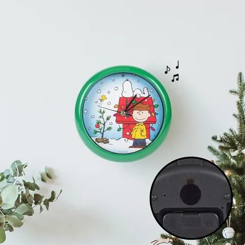 Miniatura 7 de Mark Feldstein, Reloj de sonido con villancicos navideños de Snoopy en diseño de casa de perro, verde, 20,3 cm