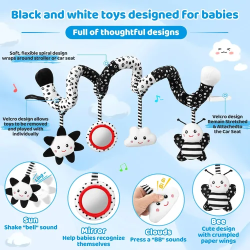 Miniatura 2 de Juguetes Colgantes para Asiento de Coche y Juguetes para Cochecito para Bebés de 0-6 Meses, Juguetes de Bebé de Alto Contraste para Recién Nacidos