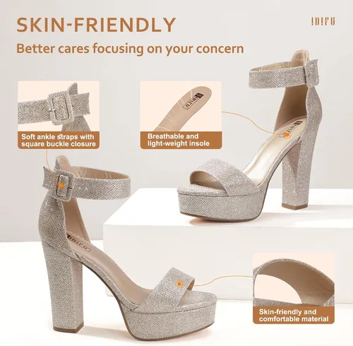 Miniatura 5 de IDIFU - Tacones de plataforma de 5pulgadas para mujer, sandalias Sabrina IN5 de tacón alto y grueso, correa de tobillo, zapatos sexis y elegantes