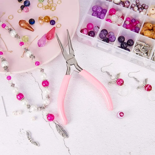 Miniatura 7 de SUNNYCLUE Alicates de punta de cadena de 5 pulgadas de largo con mandíbulas planas, mini alicates de precisión para hacer joyas, proyectos de Rosa 5