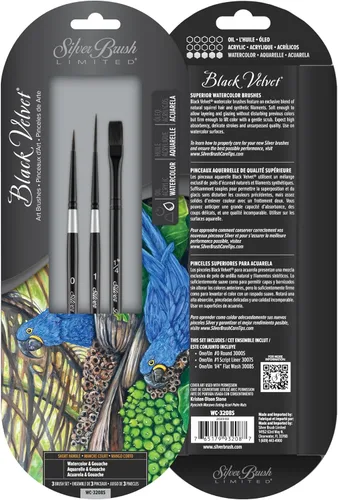 Miniatura 20 de Silver Brush Limited WC-3000S - Juego de acuarela Master de terciopelo negro, juego de 3 pinceles, forro de escritura tamaño 1, tamaño de lavado