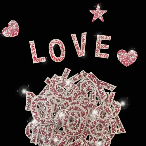 Miniatura 3 de 47 calcomanías de letras y números con diamantes de imitación, grandes, autoadhesivas, calcomanías de corazón con purpurina de cristal para ropa