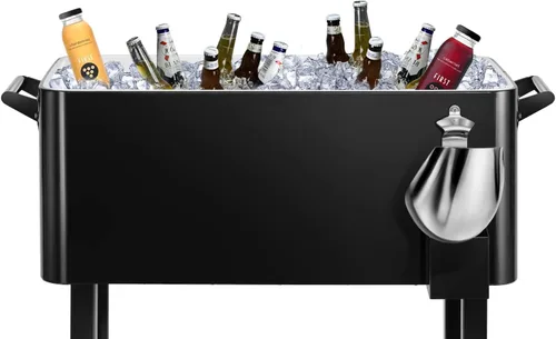 Miniatura 2 de Carrito de hielera rodante de 80 cuartos de galón, carro enfriador para patio, bar de bebidas para fiestas en el patio trasero, con soporte de Negro