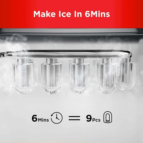 Miniatura 3 de Silonn - Máquina de hacer hielo para encimera, 9 cubos listos en 6 minutos, autolimpiable, 2 tamaños tipo bala, para casa, cocina, oficina, bar