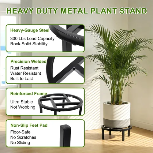 Miniatura 2 de Soporte de metal para plantas para interiores y exteriores, elevador de plantas resistente, soporte resistente para macetas bajo, soportes