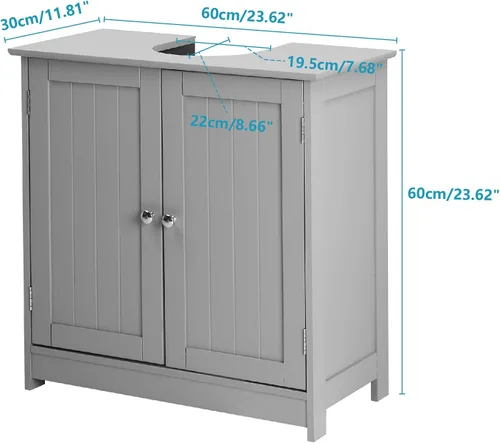 Miniatura 3 de VINGLI Armario de baño para debajo del fregadero, fregadero de pedestal, organizador de almacenamiento independiente con 2 puertas, estante