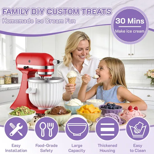 Miniatura 2 de Accesorio para máquina de helados KitchenAid para batidora de pie, se adapta a mezcladores KitchenAid de 4.5 cuartos de galón y más grandes, tazón