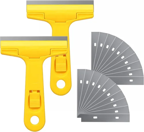 Raspador de hoja de afeitar, raspador de pintura de vidrio con 20 cuchillas de metal de repuesto adicionales, raspador de ventana para herramienta