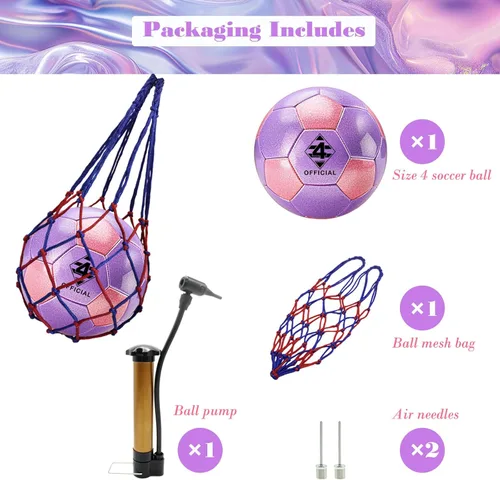 Miniatura 4 de Glitter Pink Purple Soccer Ball Size 3 4 5 with Pump & Needle/Mesh Bag, Sofu PU Soccer Ball Kit for Indoor Outdoor Practicing Training Playing Gift