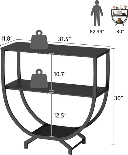 Miniatura 2 de GILLAS Mesas consola de 3 niveles, mesa de entrada de 30 pulgadas de altura, mesa de sofá detrás del sofá, mesa de entrada industrial con Negro