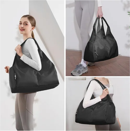 Miniatura 6 de Forestfish Bolsa de gimnasio de yoga para mujer con compartimento para zapatos y bolsillos de almacenamiento húmedos y secos, bolsa de lona ligera