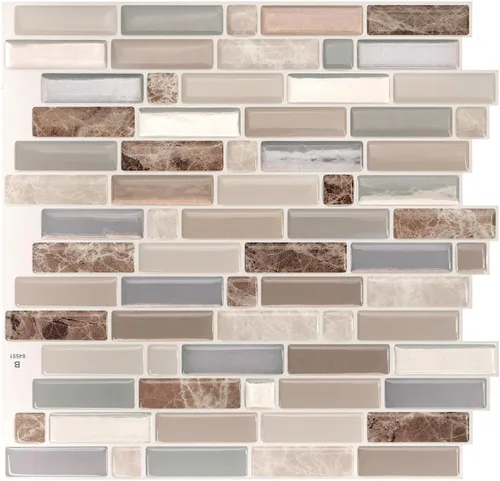 Miniatura 10 de SMART TILES Protector contra salpicaduras despegable y adhesivo - 5 hojas de 9.64" x 11.55" - Azulejo adhesivo 3D despegable para protector contra