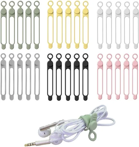 Miniatura 10 de 18 piezas de correas de silicona para cables, organizador de cables para auriculares, cargadores de teléfono y cables de computadora, bridas