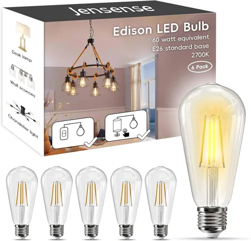Miniatura 35 de Jensense Bombillas LED Edison E26, 60 vatios equivalentes, bombillas regulables, 2300 K, luz blanca cálida (cristal ámbar), estilo vintage