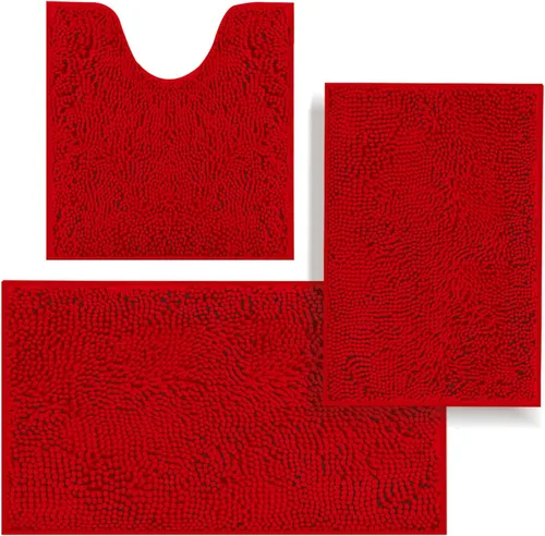 Miniatura 17 de Juego de alfombras de baño de 3 piezas, tapetes de baño para baño antideslizantes, alfombras de baño de felpilla gruesa, suaves y absorbentes, juego