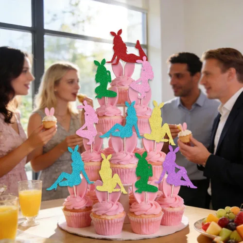 Miniatura 7 de 24 adornos para cupcakes de conejita para niñas, Día de San Valentín, Pascua, aniversario de boda, cumpleaños y despedida de soltera