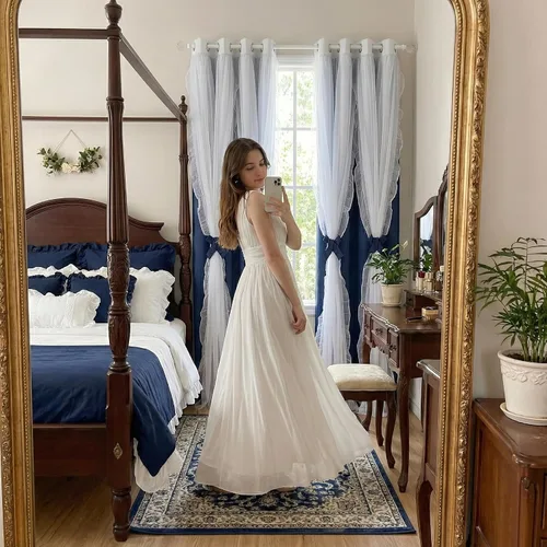 Miniatura 28 de PONY DANCE Cortinas con Volantes de Doble Capa con Superposición Transparente, Decoración Elegante para Ventanas de Diseño Rústico Francés de Campo