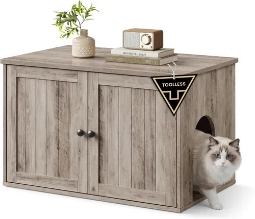 Miniatura 8 de SONGMICS HOME Caja de arena, montaje sin herramientas superrápido, muebles de caja de arena para gatos, puertas de empuje para abrir, casa