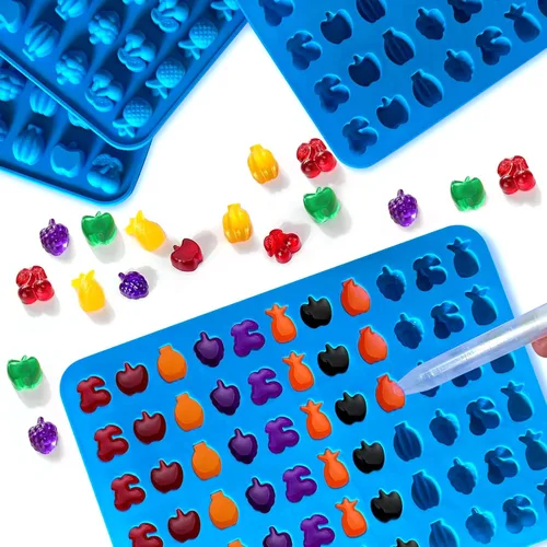 Miniatura 6 de Sidosir 4 piezas de moldes de gomitas de fruta gomosas, moldes de gomitas de caramelo de silicona antiadherentes con 2 cuentagotas