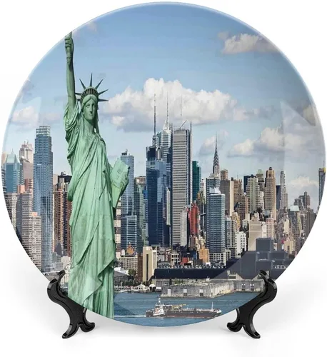 Miniatura 8 de XISUNYA Plato decorativo de 6 pulgadas, artesanía de cerámica de Nueva York, ciudad de Nueva York con diferentes áreas de impresión de Manhattan