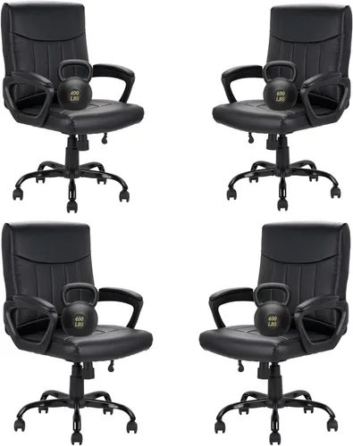 Miniatura 13 de CLATINA - Silla ejecutiva de oficina con respaldo medio de cuero, soporte lumbar y reposabrazos acolchados, diseño ergonómico ajustable y giratorio