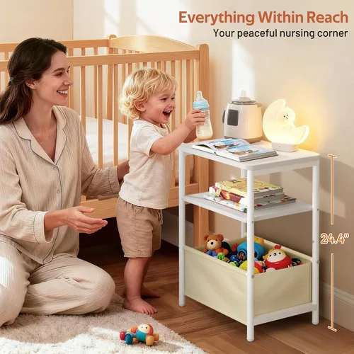 Miniatura 3 de MISSLO Mesita de noche para niños pequeños con cesta de almacenamiento, mesita de noche para niños con mesa grande para sala de estar, fácil