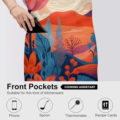 Miniatura 5 de Flowers in Ink Aprons Waterproof Cooking Kitchen Apron Unisex Adjustable Bib Apron with Pocket Restaurant Chef Works Aprons for Waitress Waiter