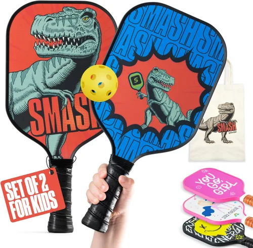 Sportbit Kids Pickleball Paddles Set of 1 or 2 - Child Size Pickleball Paddle for Kids Small and Lightweight - Carbon Fiber Youth Pickleball Paddle