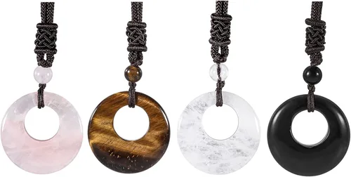 SUNYIK 4 collares con colgante de cristal de la suerte para mujeres y hombres, piedra pulida, joyería de amuleto de cristal redondo para unisex
