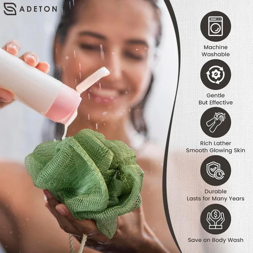 Miniatura 6 de Adeton Esponja de Red Africana, Auténtica, con Nudos, Paño de Baño Exfoliante, Sapo Real, Propiedad Negra, Esponja Larga, Exfoliante Corporal