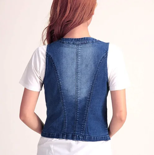 Miniatura 4 de Jade Hare Chaleco de mezclilla para mujer, chaquetas azules ajustadas, top corto, chaleco de mezclilla, sin mangas, ligero, para uso general