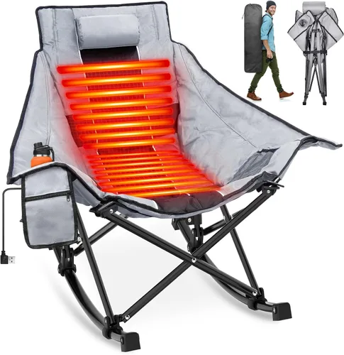 Miniatura 8 de Suteck Silla mecedora con calefacción, sillas de campamento acolchadas totalmente más gruesas para deportes al aire libre con 3 niveles de calor