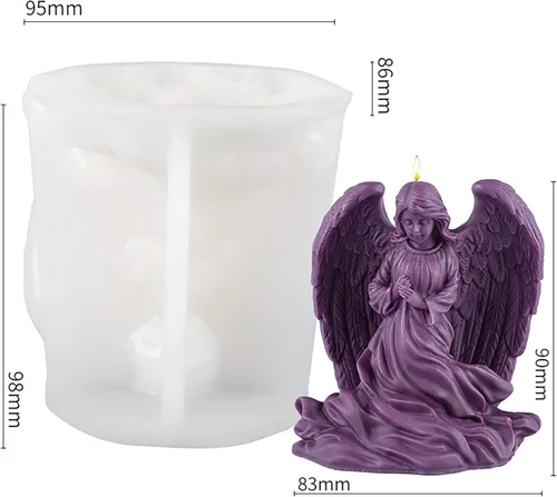 Miniatura 4 de Molde de vela en espiral de onda de silicona con forma de ángel María de ala grande, moldes de fundición de resina de silicona para velas, resina