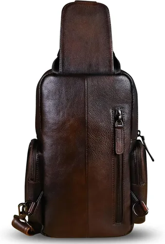 Miniatura 3 de IVTG Bolso de hombro de cuero genuino, mochila de viaje, mochila de senderismo, mochila casual, bolso de pecho vintage hecho a mano, mochila