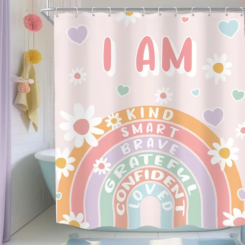 Miniatura 7 de Cortina de ducha infantil boho con arco iris, 60 pulgadas de ancho x 72 pulgadas de alto, citas inspiradoras, abstracto, motivacional, positivo