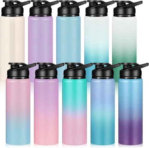 Mimorou Paquete de 10 botellas de agua de aluminio a granel de 25 onzas botellas deportivas reutilizables con tapa a presión y asa, botella de agua